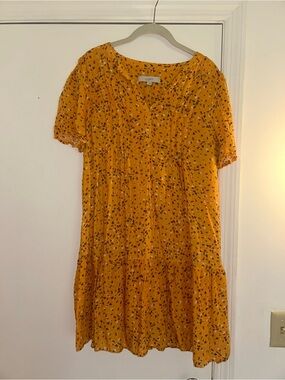 LOFT Yellow Floral Short Sleeve Tiered Dress